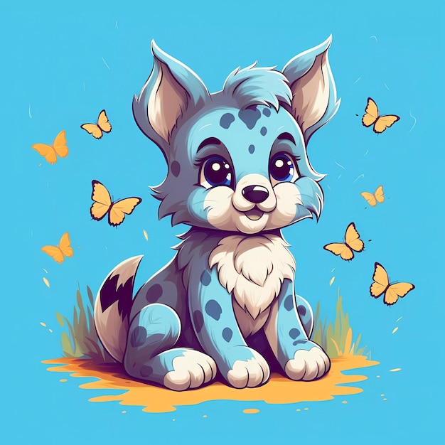 Photo cute baby wolf surrounded by butterflies clipart illustration