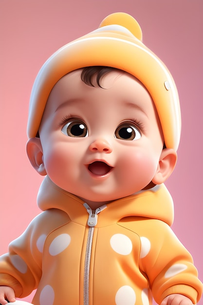 Photo cute baby in a yellow jacket and hat 3d renderingjpg