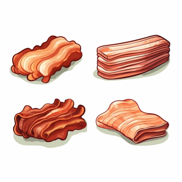 Photo cute bacon icon pack detailed 2d graphics on clean white background