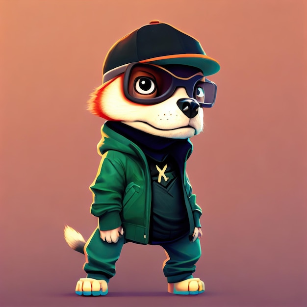 Cute bad dog character with aesthetic streetwear clothes outfit