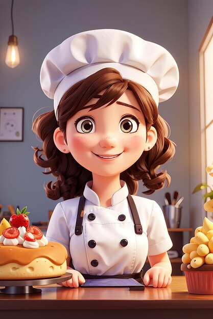 Premium AI Image | Cute bakery chef girl smiling in uniform mascots ...