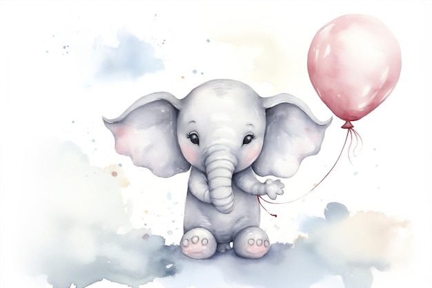 Foto carattere di cartone animato con palloncino carino disegno di elefante illustrazione di arte per bambini stampa grafica di animali