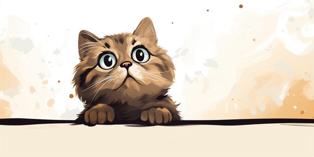 Cute banner with a cat looking up on solid transparent background