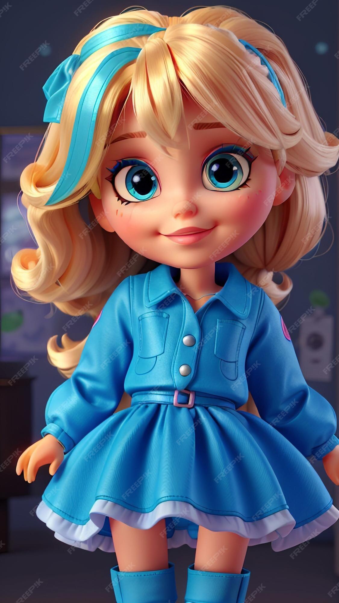 Premium AI Image A Cute Barbie Doll Wearing Blue Dress premium-ai-image-a-cute-barbie-doll-wearing-blue-dress
