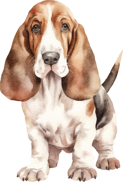 かわいいバセット犬の水彩イラスト