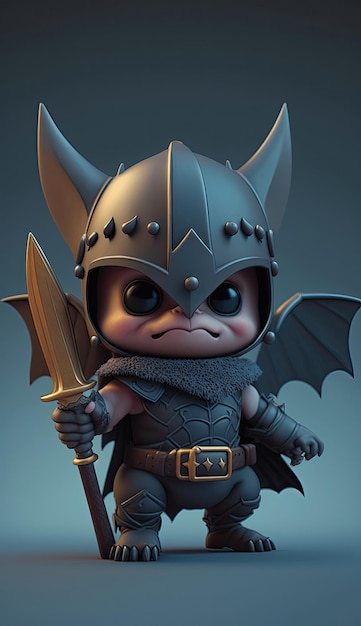 Cute Bat Animal Warrior 3D Game Model Generative AI