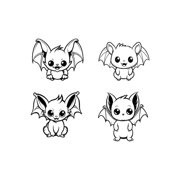 cute bat cartoon character for kids line art vector isolated on white background halloween concept