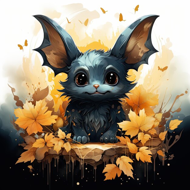 cute bat portrait Halloween illustration artwork scary horror isolated tattoo creepy fantasy cartoon