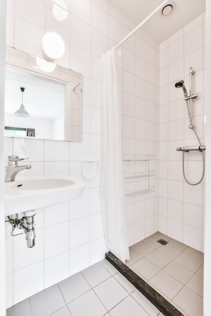 Cute bathroom design with tiled floor in a luxury home