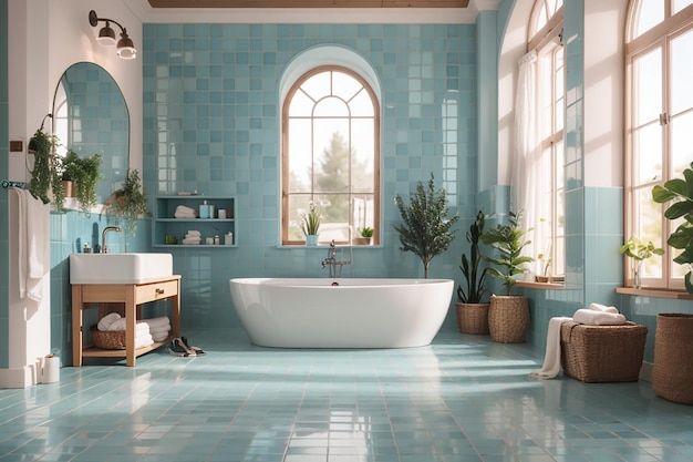 Cute bathroom design with tiled floor