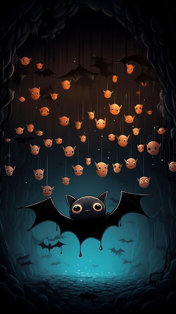 Cute bats hanging upside down in a cave cute animation
