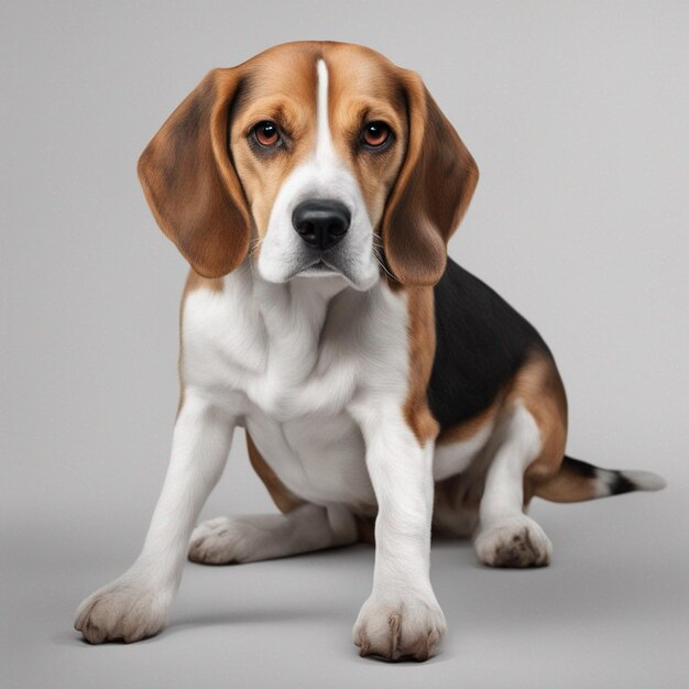 きれいな灰色の背景を持つかわいいビーグル犬