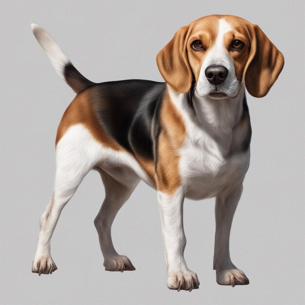 A cute beagle dog with clean grey background