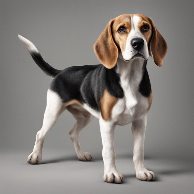 A cute beagle dog with clean grey background