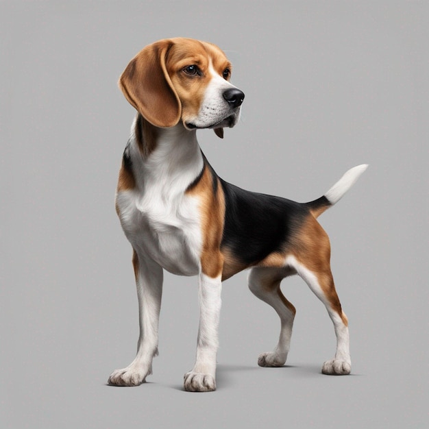 A cute beagle dog with clean grey background