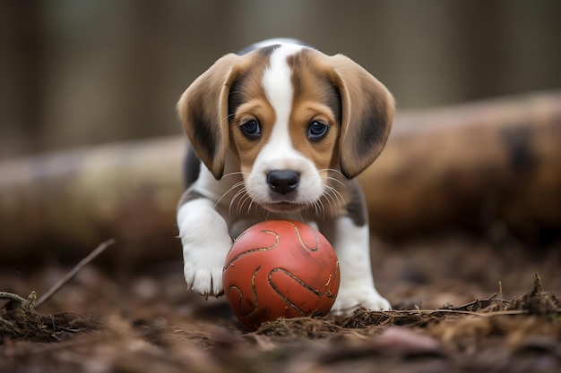 Foto caro beagle che gioca all'aperto e copia lo spazio