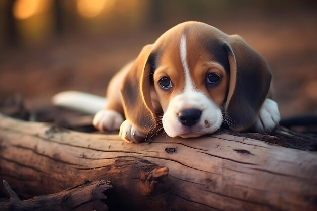 Photo cute beagle playing outdoor and copy space