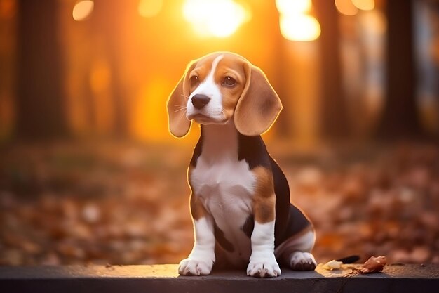 Cute beagle playing outdoor and copy space