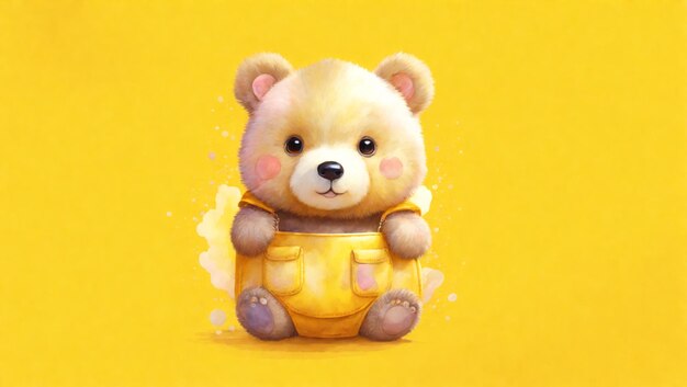 Cute bear in a bag on yellow background