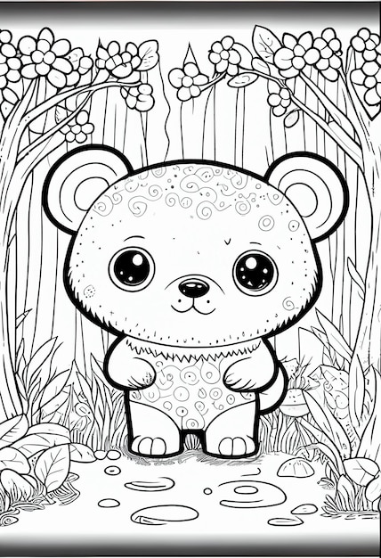 Photo a cute bear in a bamboo forest.