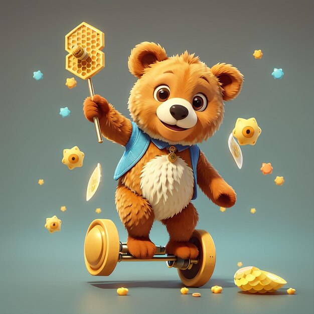 Cute Bear Circus Playing Honeycomb With Unicycle Cartoon Vector Icon Illustration Animal Nature Icon Concept Isolated Premium Vector Flat Cartoon Style