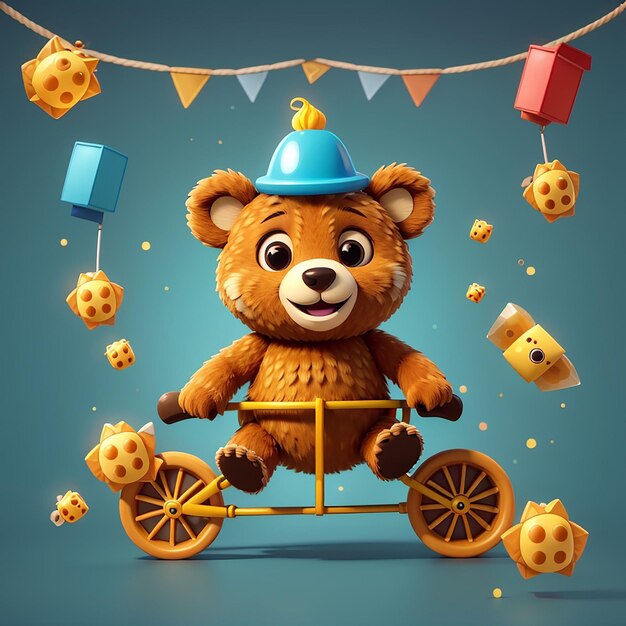 Photo cute bear circus playing honeycomb with unicycle cartoon vector icon illustration animal nature icon concept isolated premium vector flat cartoon style