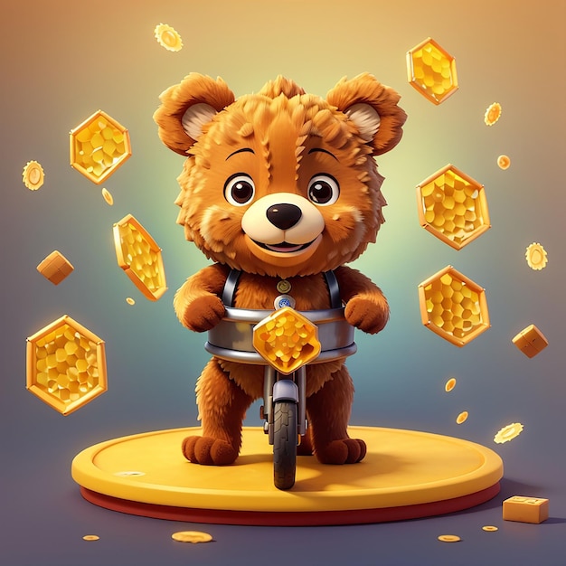 Cute Bear Circus Playing Honeycomb With Unicycle Cartoon Vector Icon Illustration Animal Nature Icon Concept Isolated Premium Vector Flat Cartoon Style