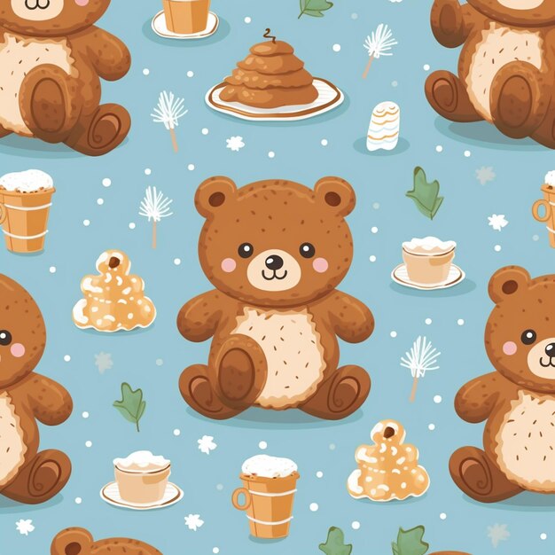 Cute Bear And Cookies Seamless Pattern Background