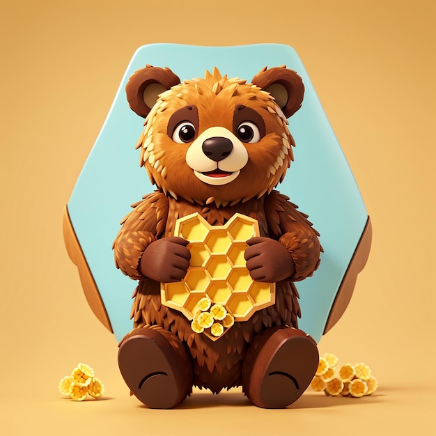 Cute bear holding honeycomb cartoon vector icon illustration animal nature icon concept isolated