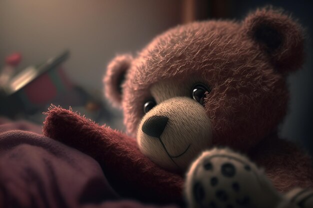 A cute bear is sitting in a big warm blanket Generative AI