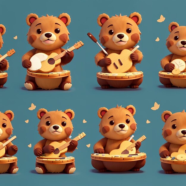 Cute bear playing biscuit drum cartoon vector icon illustration animal food icon concept isolated