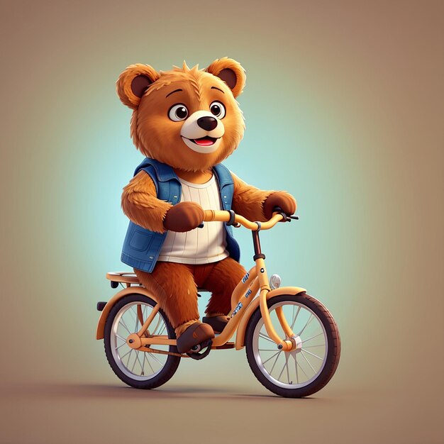 Cute Bear Riding Bicycle Cartoon Animal Transportation