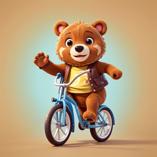 Cute Bear Riding Bicycle Cartoon Animal Transportation