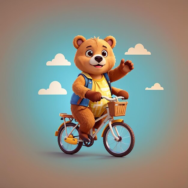 Cute Bear Riding Bicycle Cartoon Animal Transportation