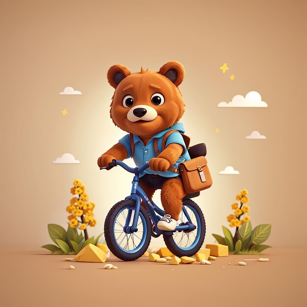 Милый медведь едет на велосипеде мультфильм векторная икона иллюстрация животное спорт икона концепция изолированная плоская