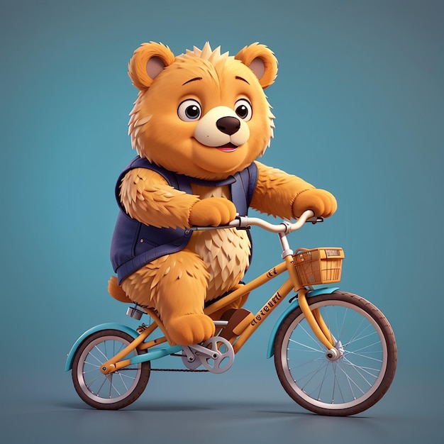 Cute bear riding bicycle cartoon vector icon illustration animal sport icon concept isolated flat