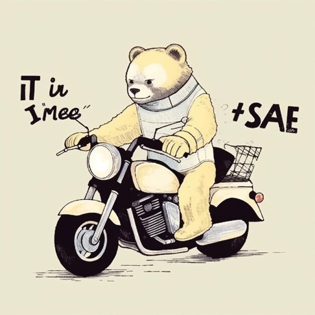 Photo cute bear riding motorcycle catoon character illustration