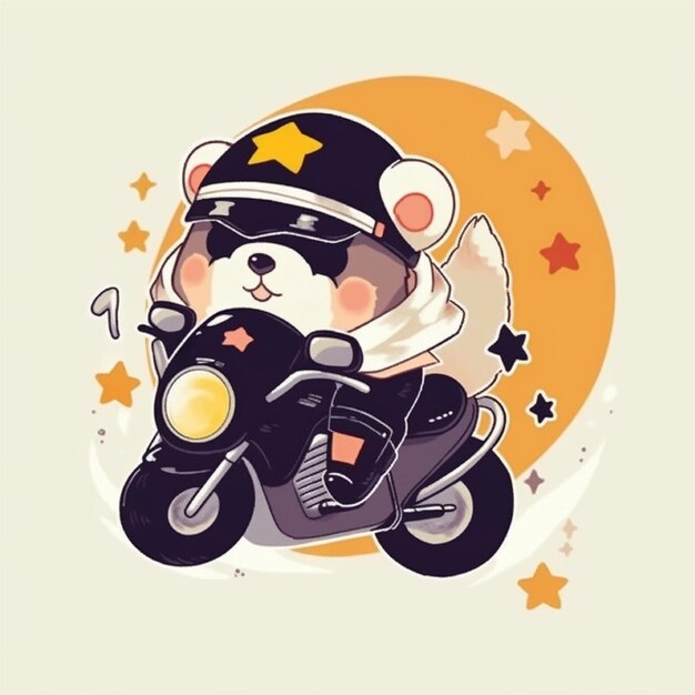 Cute bear riding motorcycle catoon character illustration