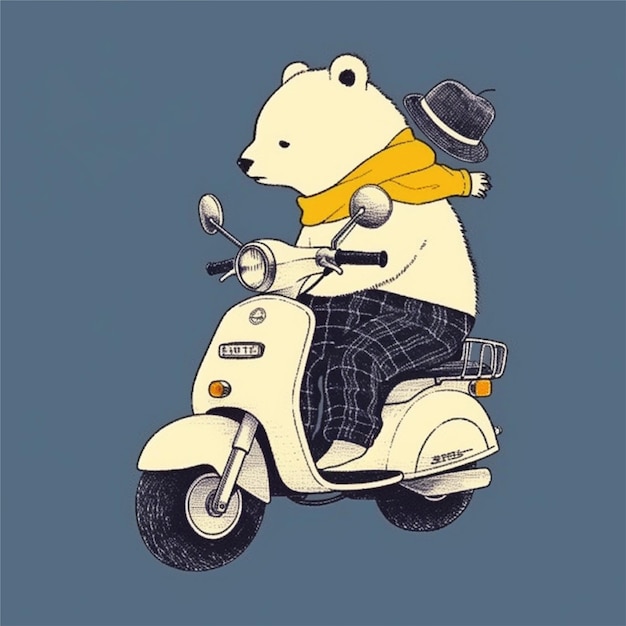 cute bear riding motorcycle catoon character illustration