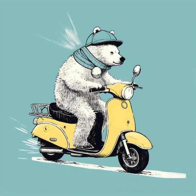 cute bear riding motorcycle catoon character illustration