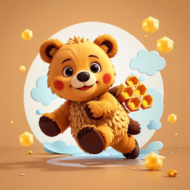 Cute bear running with honeycomb cartoon vector icon illustration animal food icon concept isolated