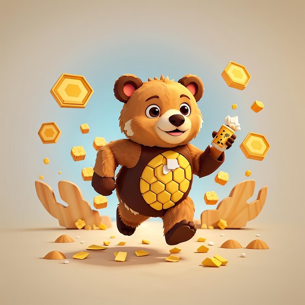 Cute bear running with honeycomb cartoon vector icon illustration animal food icon concept isolated