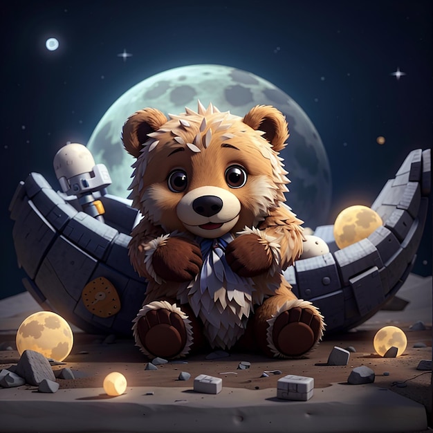 Cute bear sleeps on the moon