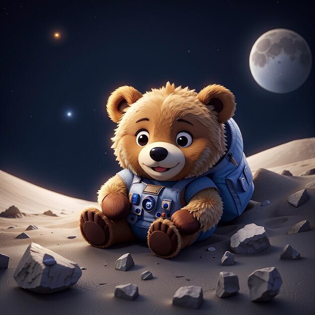 Photo cute bear sleeps on the moon