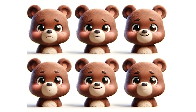 cute bear in various poses on a white background front showing happiness side with curiosity thre