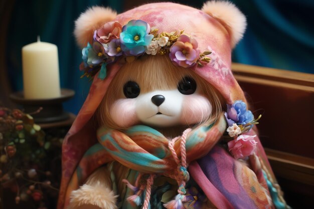 Милый медведь с шарфом с кисточками в стиле бохо для детей, украшение для детской комнаты, настенное искусство