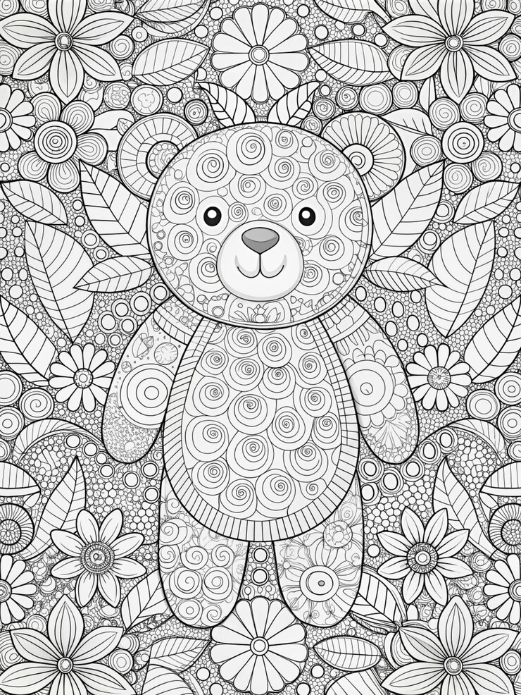 Photo a cute bear with a pattern of flowers and a bear