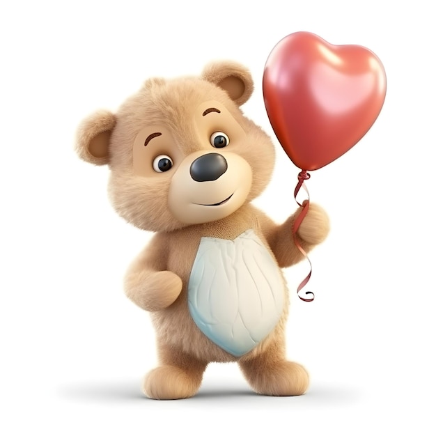 Cute bear with red heart balloon illustration