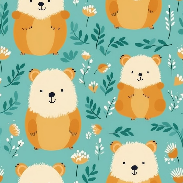 Cute bears on a green background