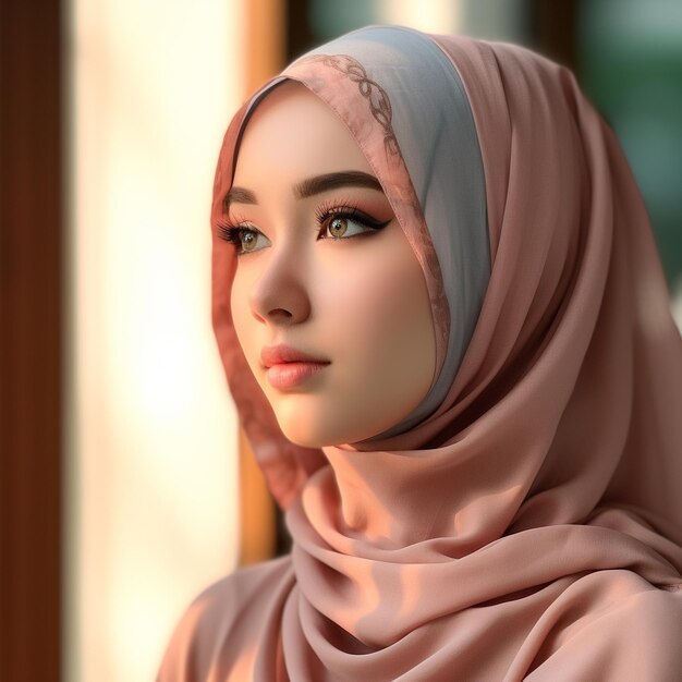 Cute beatiful asian muslim woman wearing hijab custom